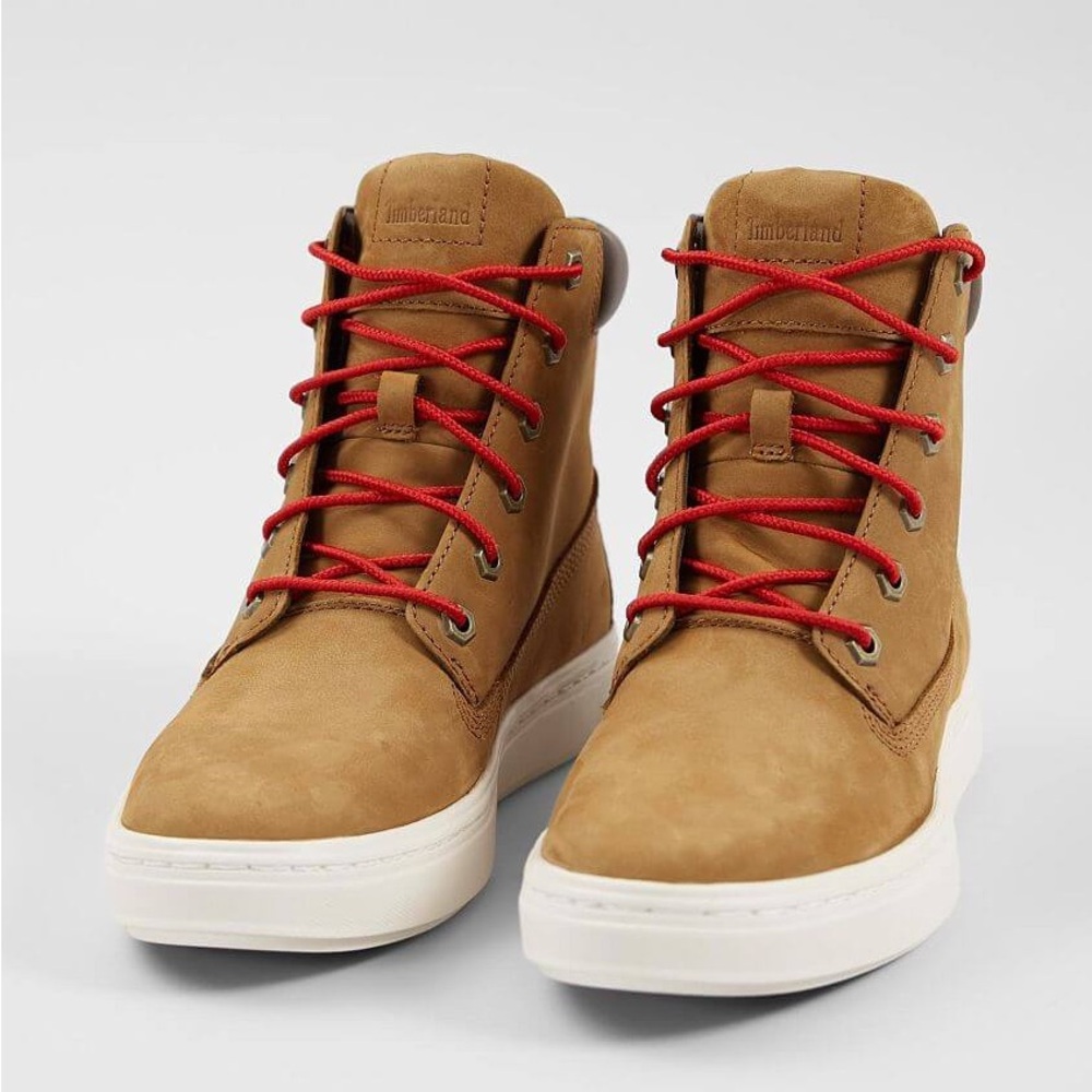 Timberland Tan and Red High-Top Shoes
